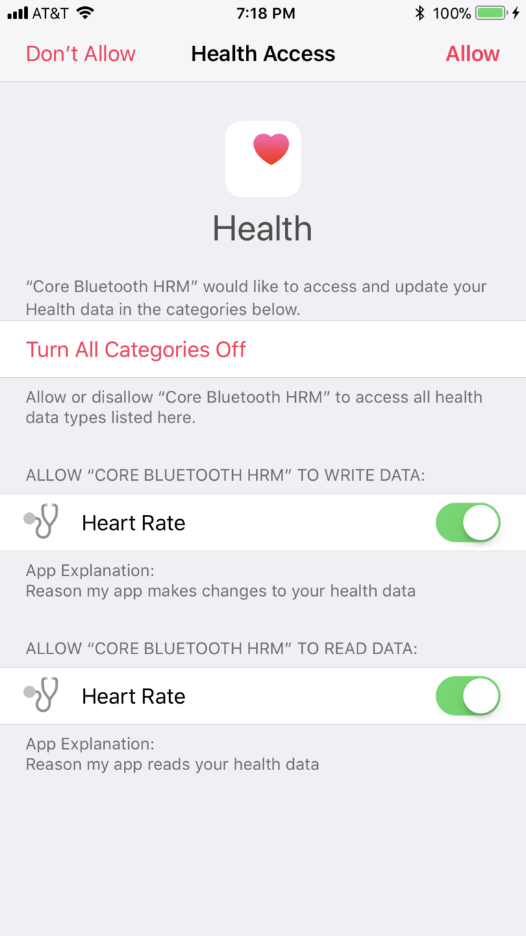 Permissions screen for health data alt text